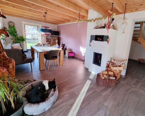 Kaminofen mit Essbereich