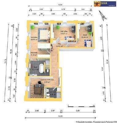 Wohnungsgrundriss - obere Ebene