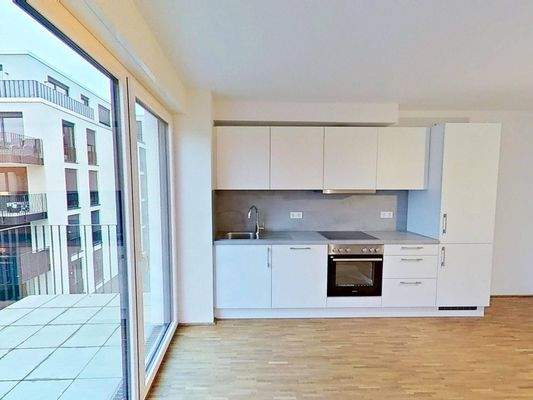 Ansicht III: Wohn- und Esszimmer mit offenem Küchenbereich