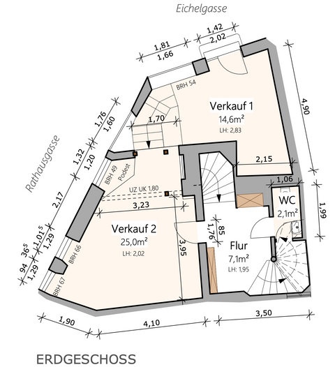 Wertheim Ladenlokale, Ladenflächen 