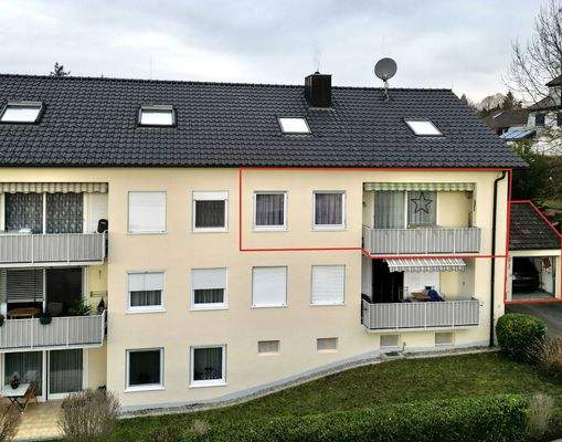 Luftaufnahme Wohnung und eine Garage eingezeichnet