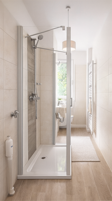 Bad mit Dusche und Fenster (KI erstellt)