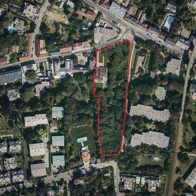 Luftbild Grundstück mit Projektierung (Rendering Villa) 