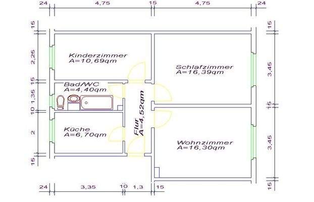 Die Aufteilung von ca. 59 m²