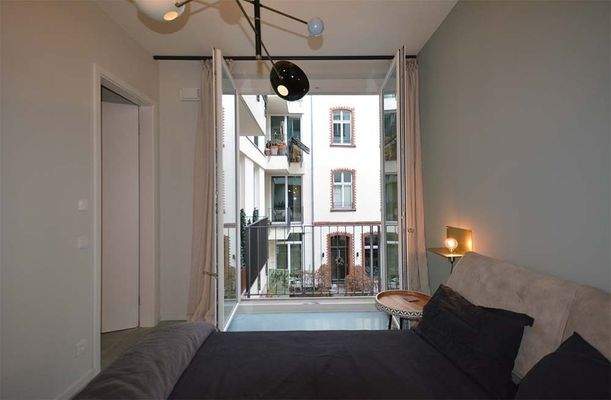 Blick auf Balkon von Zimmer 1