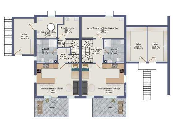 Kellergeschoss Haus A & Haus B 