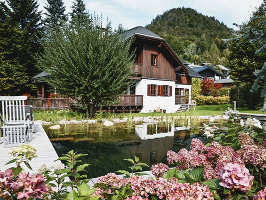 Hausansicht mit Schwimmteich