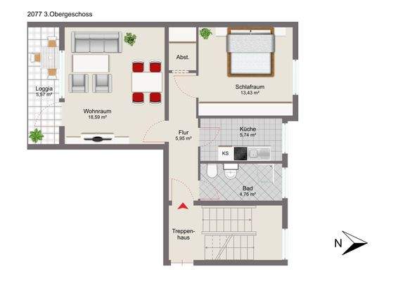 3. Obergeschoss mit Mustermöblierung