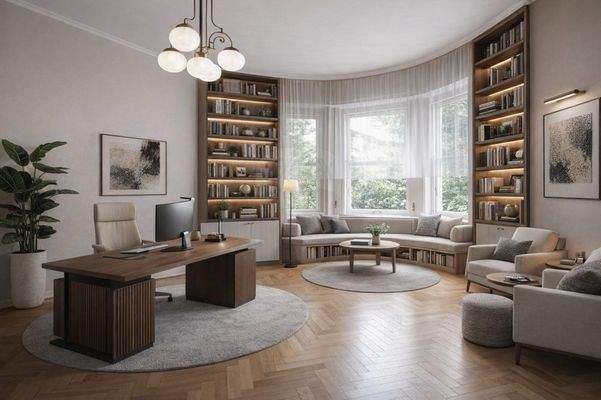 Digitale Visualisierung -Büro, Bibliothek