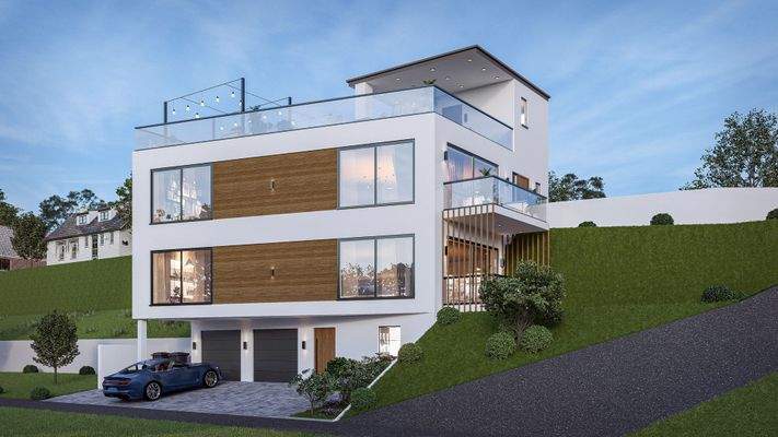 Moderne Wohnarchitektur in Hanglage | Visualisierung