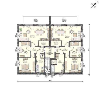 Grundriss Obergeschoss Wohnung 3+4