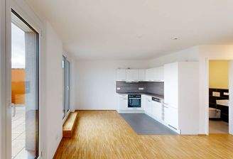 offener Wohn - Essbereich mit Zugang zur Dachterasse