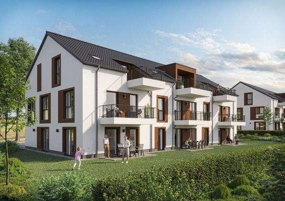 Außenansicht Mehrparteienhaus Garten