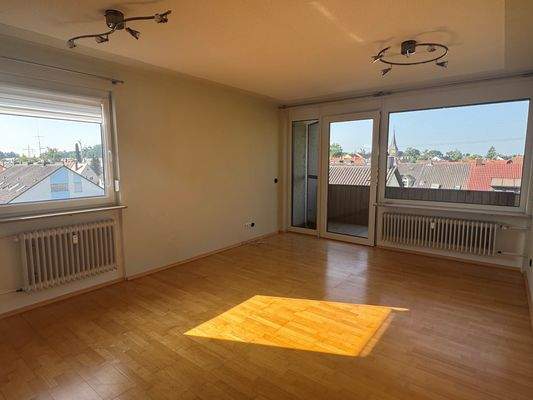 Wohnzimmer mit Blick über die Dächer von Gebersdorf