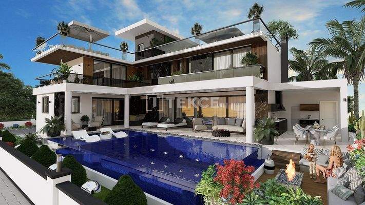 Detached Villa with Sea and Mountain View in Girne Edremit