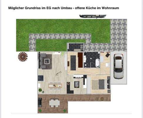 EG Variante mit offener Küche und zusätzliches Zimmer