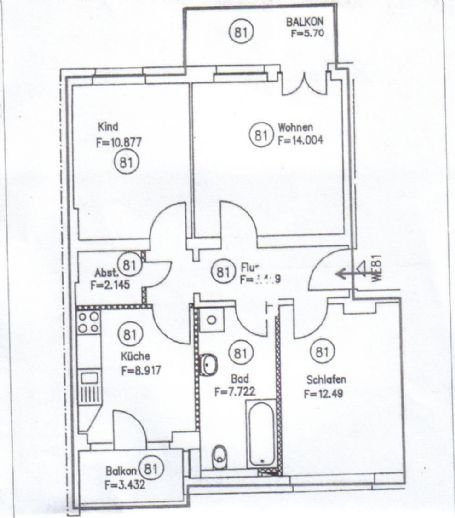 Schöne kleine 3-Zimmer-Wohnung mit Einbauküche und 2 Balkonen