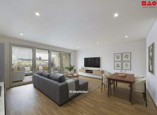 Wohnküche Richtung Terrasse KI-generiert