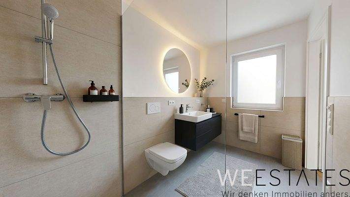 Duschbad mit Fenster  - Möblierungsbeispiel