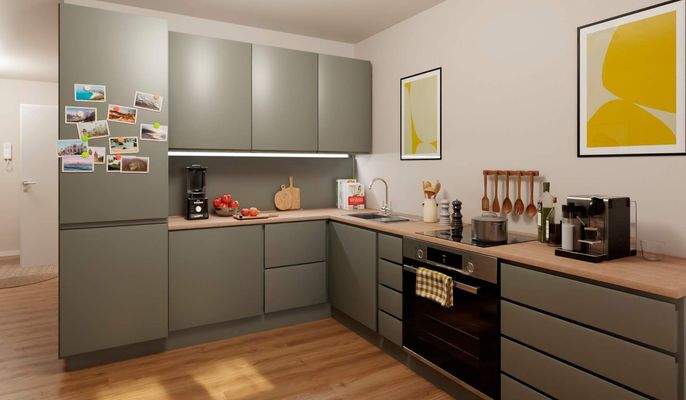 Die offene Wohnküche lädt zu gemeinsamen Mahlzeite