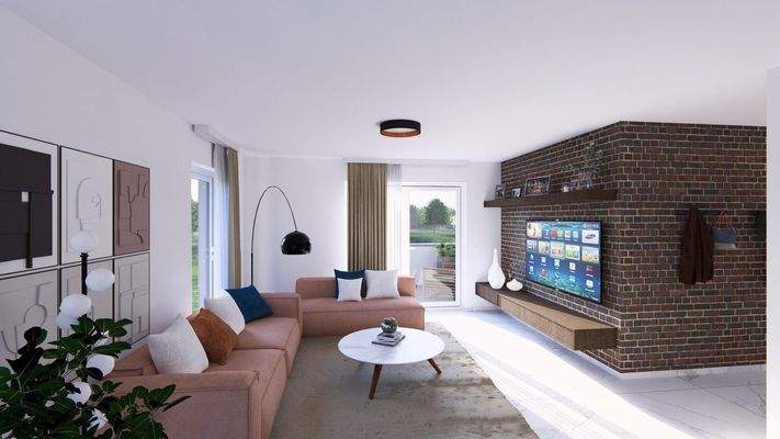 Wohnzimmer mit Ziegelflair