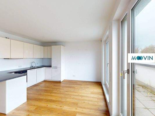 Ansicht II: Wohn- und Esszimmer mit offenem Küchenbereich