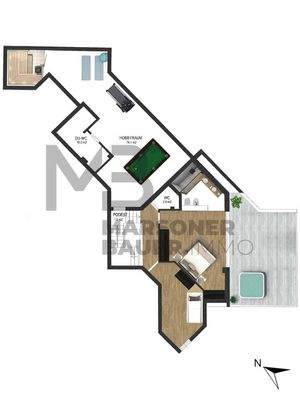 Grundriss Wohnung mit Zubehörflächen im Obergeschoss - planimetria app. con pertinenze al piano superiore (nicht im Maßstab - non in scala)
