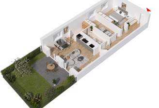 3D-Grundriss mit Garten