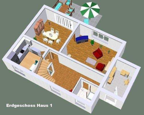 3D Grundriss Erdgeschoss Haus 1