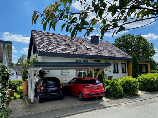 Straßenansicht mit Carport