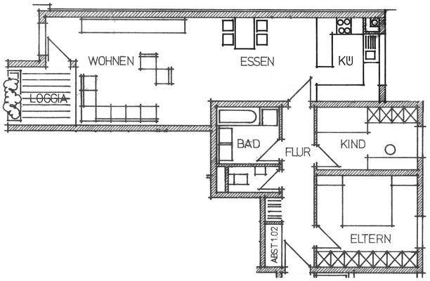 Grundriss 3-Zimmer-Wohnung, Hochparterre (EG)