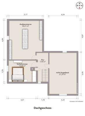 Dachgeschoss - ca. 29 m² Ausbaureserve