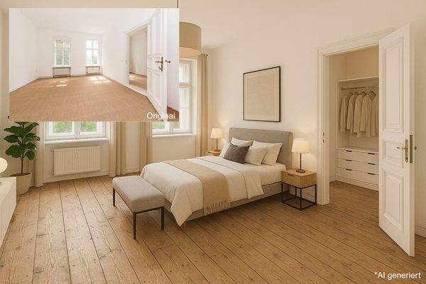 Schlafzimmer mit angrenzendem Ankleidezimmer im 1. Obergeschoss