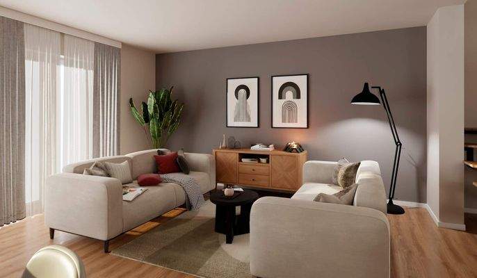 Lichtdurchfluteter Wohnbereich dank bodentiefer Fenster