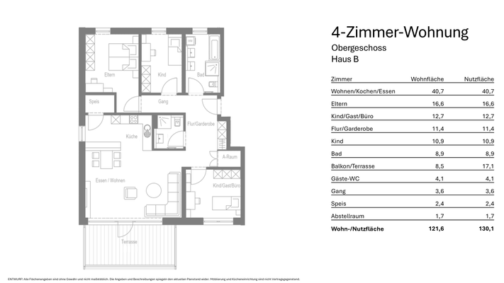 Grundriss 4-Zimmer-Wohnung (Typ B)