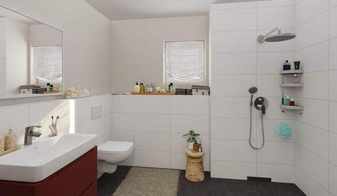 Modernes Tageslichtbad mit bodengleicher Dusche