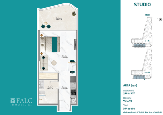Grundriss Studio ohne Flexible Funktion