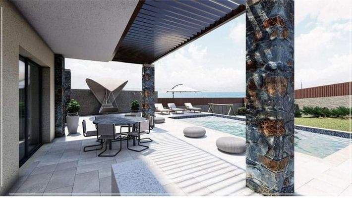 Kreta, Kera bei Kalyves: Villa mit Panoramablick aufs Meer, nur wenige Schritte vom Strand entfernt, zu verkaufen