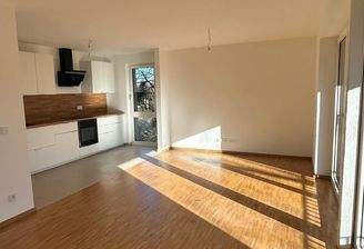 Helles Wohnzimmer mit Küche