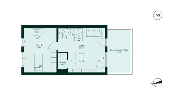Ausgebautes Dachstudio mit angrenzender Dachterras
