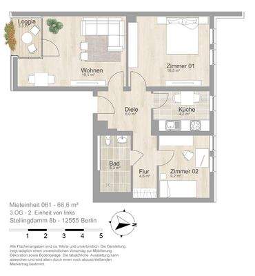 Grundriss farbig / möbliert