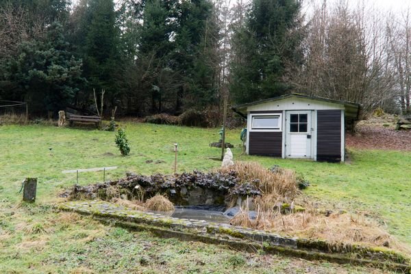 Gartenhäuschen mit Teich