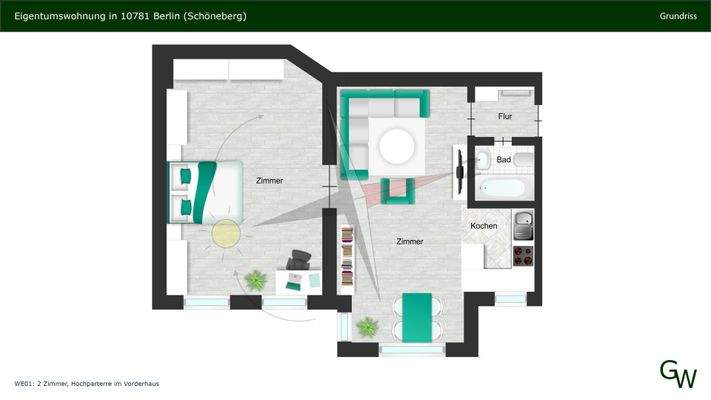 Grundriss mit Einrichtungsbeispiel