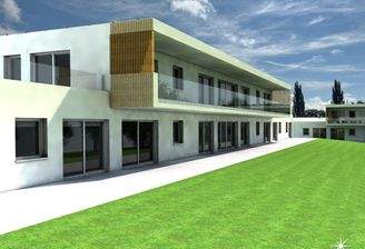 Südansicht Haus A und Westansicht Haus C.