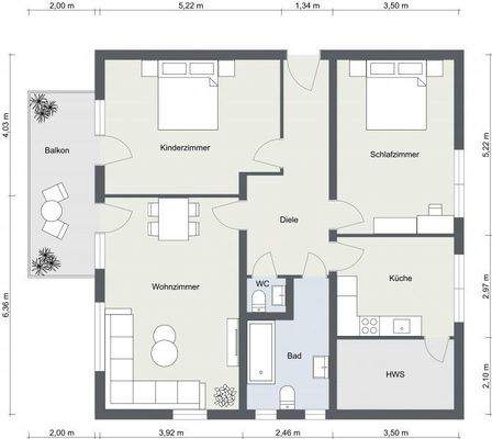 Bemaßung - Beispiel: Platzierung der Möbel