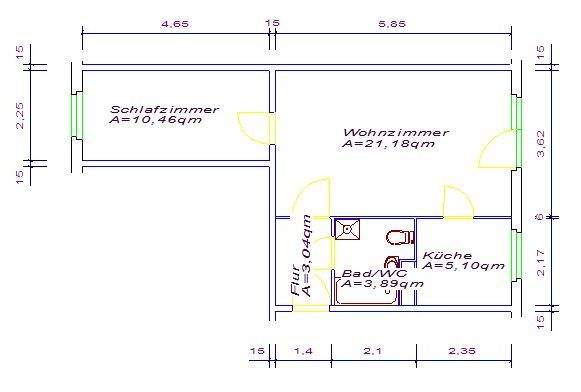 Die Aufteilung von ca. 44 m²