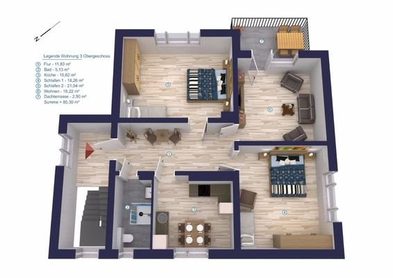 Grundriss Wohnung 3 - Obergeschoss