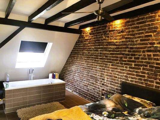 Offenes Schlafzimmer mit eigener Badewanne.1