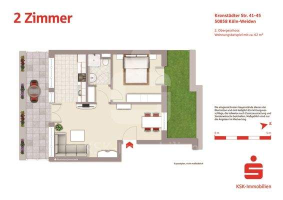 Grundrissbeispiel Wohnung 2 Zimmer - ca. 62 m²