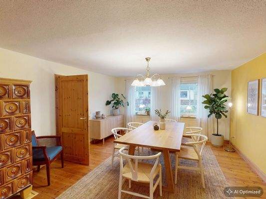 [KI-optimiertes Foto] gemütlicher Essplatz am Kachelofen